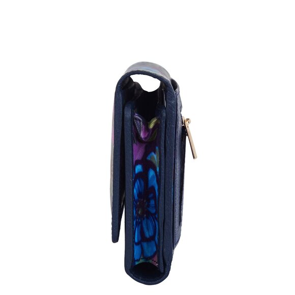 Blue Printed Fabric Trifold Wallet & Card Holder – Women Organizer, ID Window - Picture 6 of 8